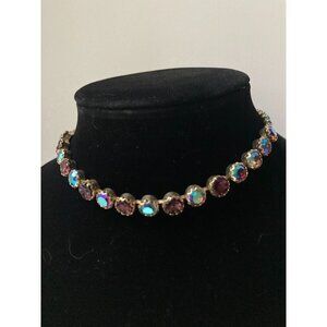 Weiss Flower Rhinestone and Aurora Borealis Choker 15 1/2"